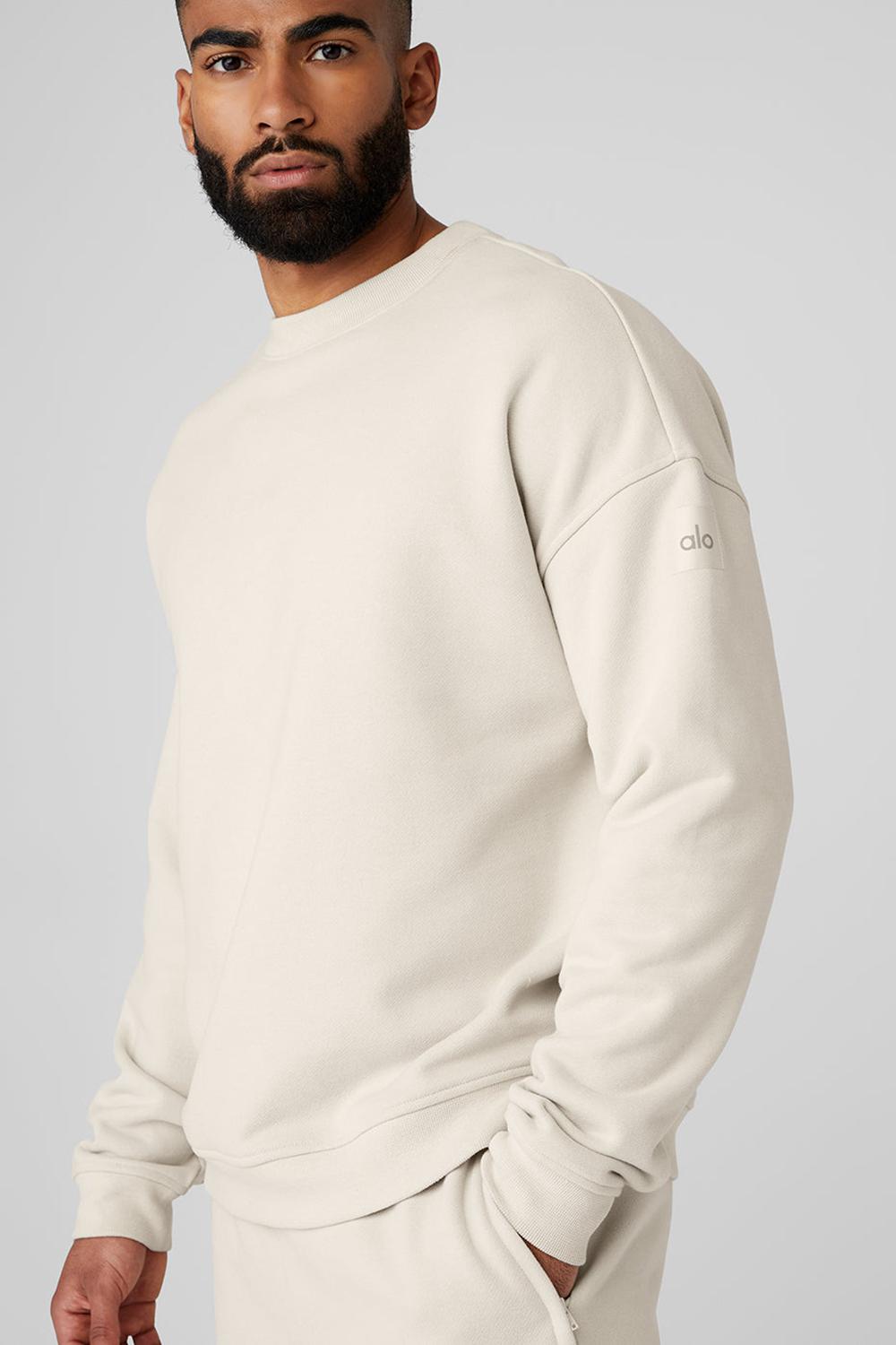 Pullover Alo Yoga Renown Heavy Weight Crew Neck Hombre Bone | Chile  65784-ZKPO