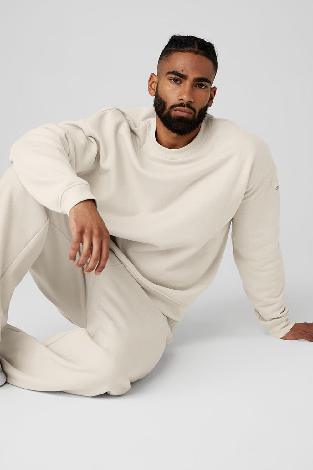 Pullover Alo Yoga Renown Heavy Weight Crew Neck Hombre Bone | Chile  65784-ZKPO