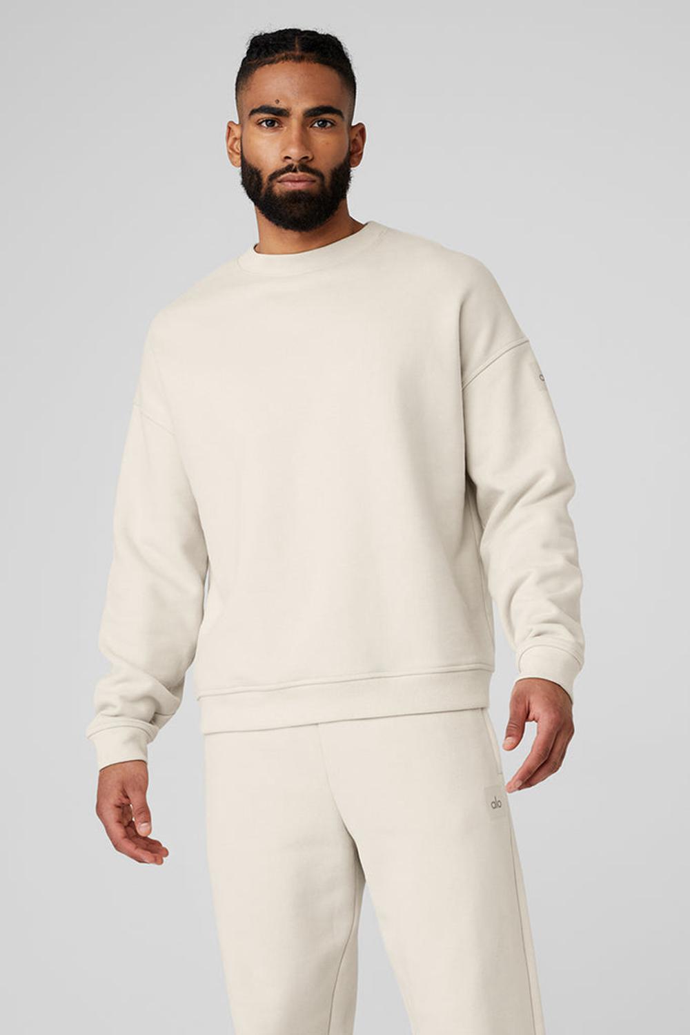 Pullover Alo Yoga Renown Heavy Weight Crew Neck Hombre Bone | Chile  65784-ZKPO