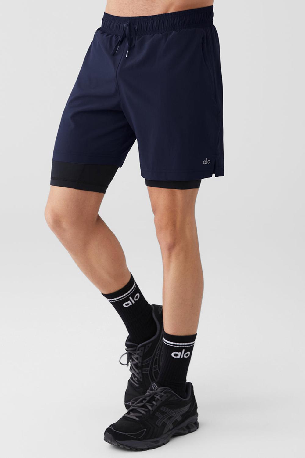 Short Alo Yoga 7'' Unity 2 In 1 Hombre Azul Marino Negras | Chile  10852-MVIA