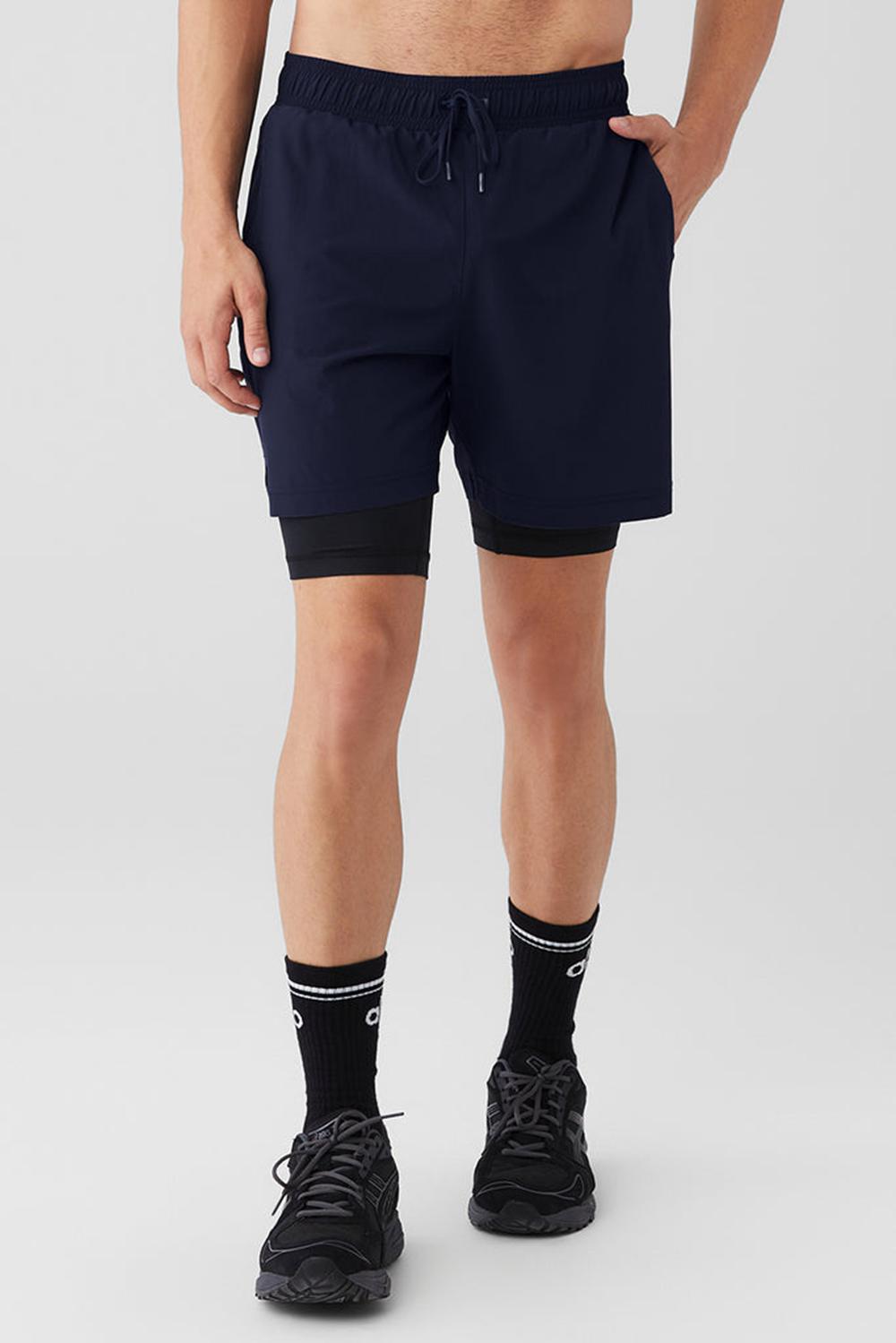 Short Alo Yoga 7\'\' Unity 2 In 1 Hombre Azul Marino Negras | Chile  10852-MVIA