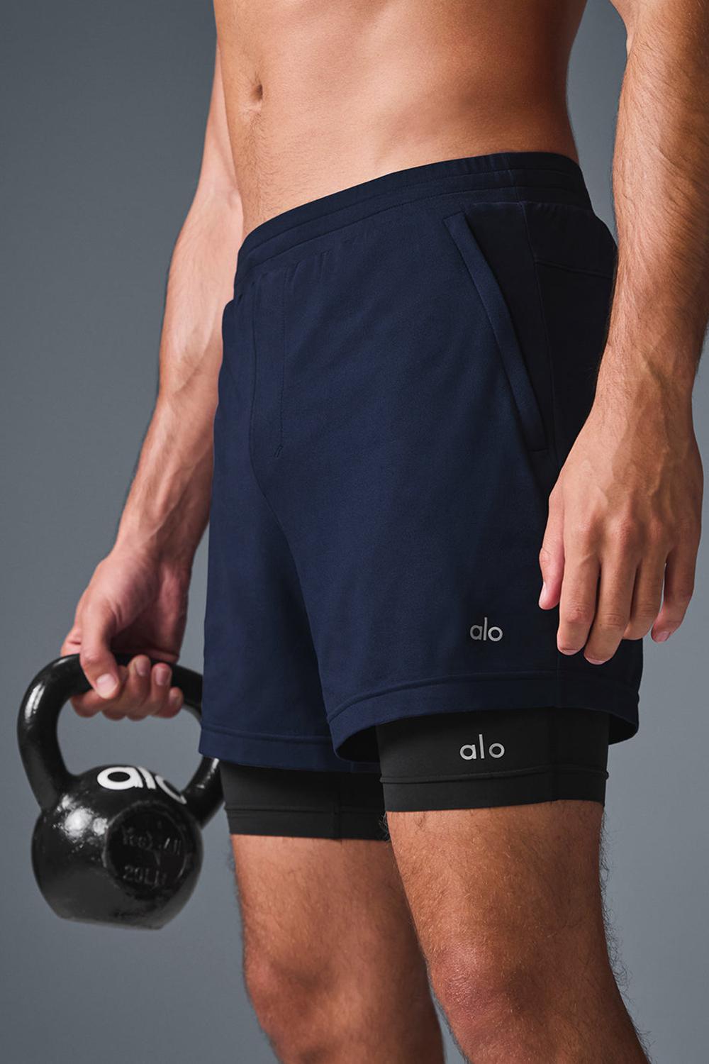 Short Alo Yoga Conquer React 2-In-1 Performance Hombre Azul Marino Negras | Chile  10328-XLFD