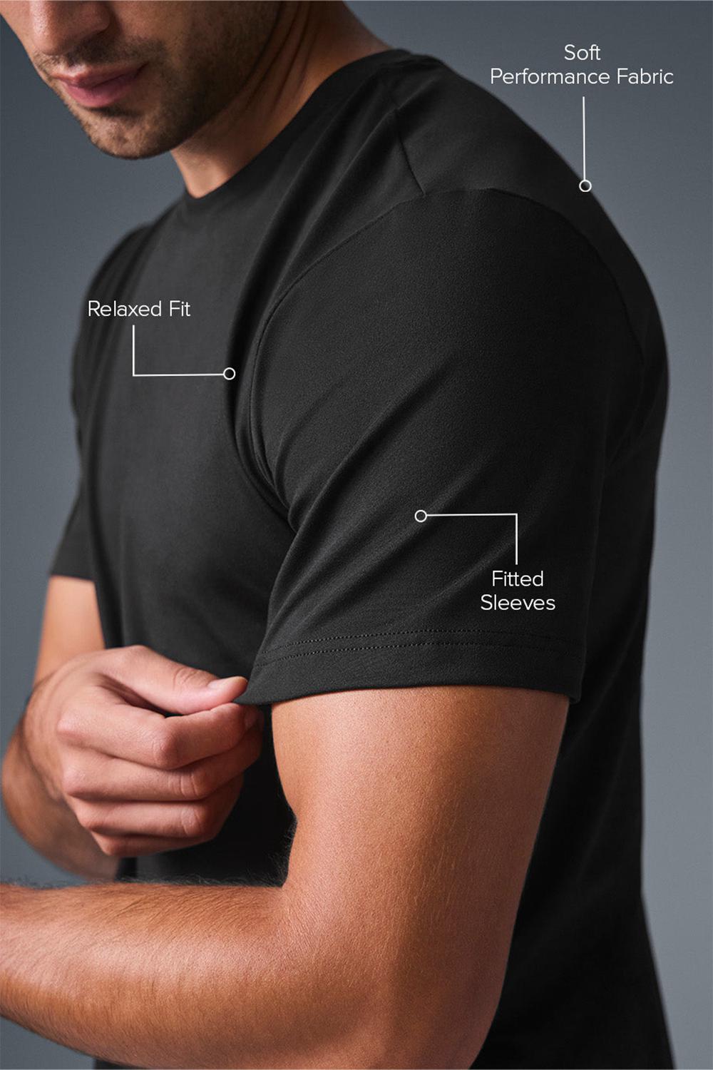 Short Sleeve Alo Yoga Conquer Reform Crewneck Hombre Negras | Chile  42165-GSMI