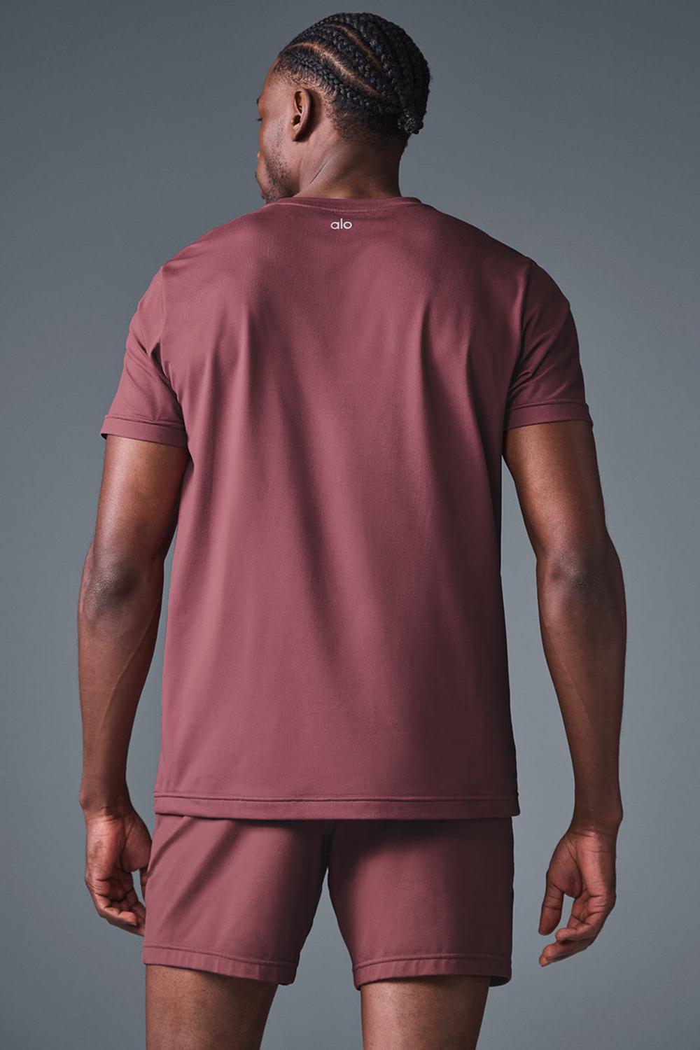 Short Sleeve Alo Yoga Conquer Reform Crewneck Hombre Burdeos | Chile  41932-JPKM