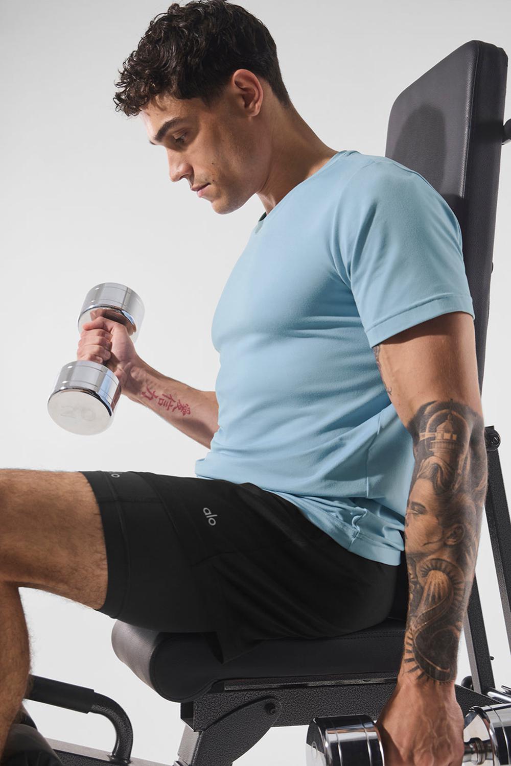 Short Sleeve Alo Yoga Conquer Reform Crewneck Hombre Azules | Chile  89450-IJYN