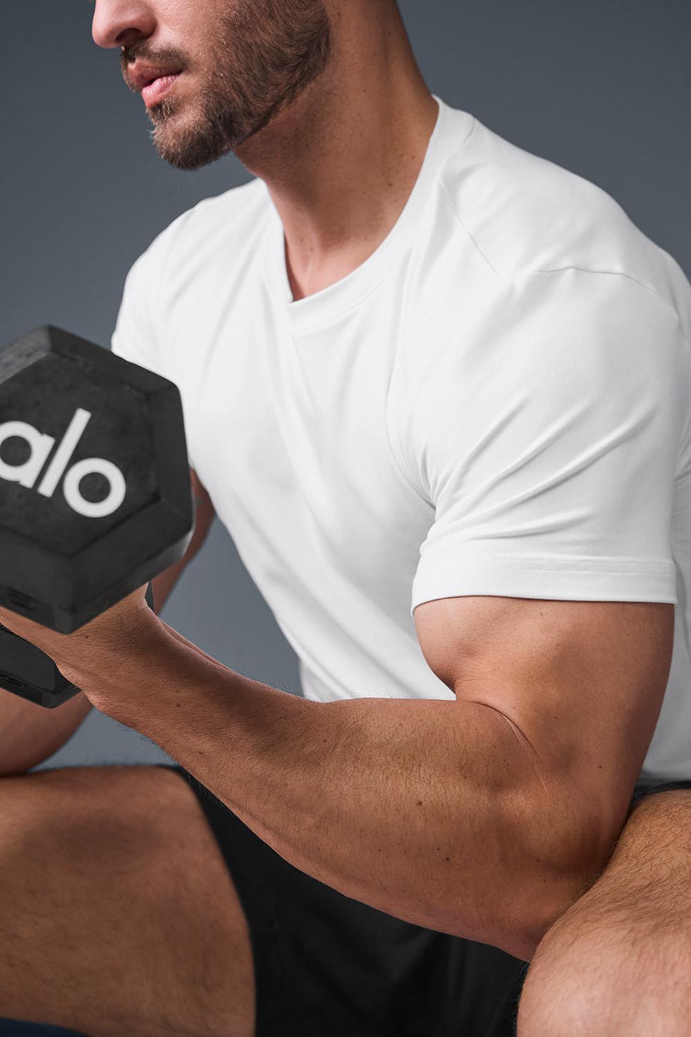 Short Sleeve Alo Yoga Conquer Reform Crewneck Hombre Blancas | Chile  16357-AJMZ