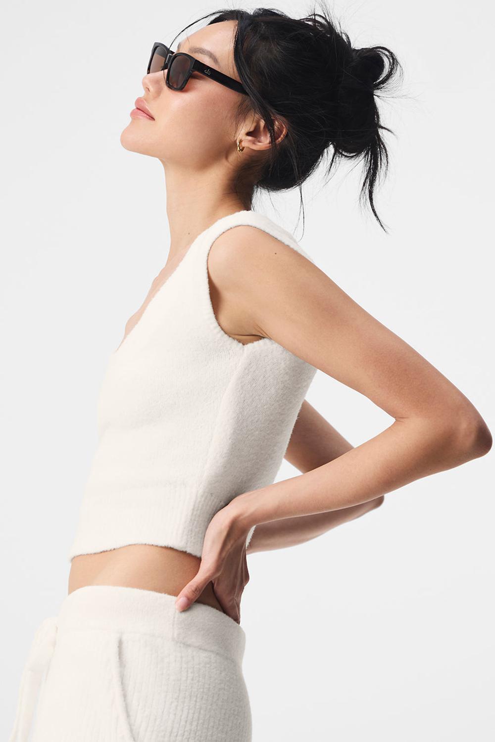 Short Sleeve Alo Yoga Snuggle Up Mujer Ivory | Chile  07316-TWHQ