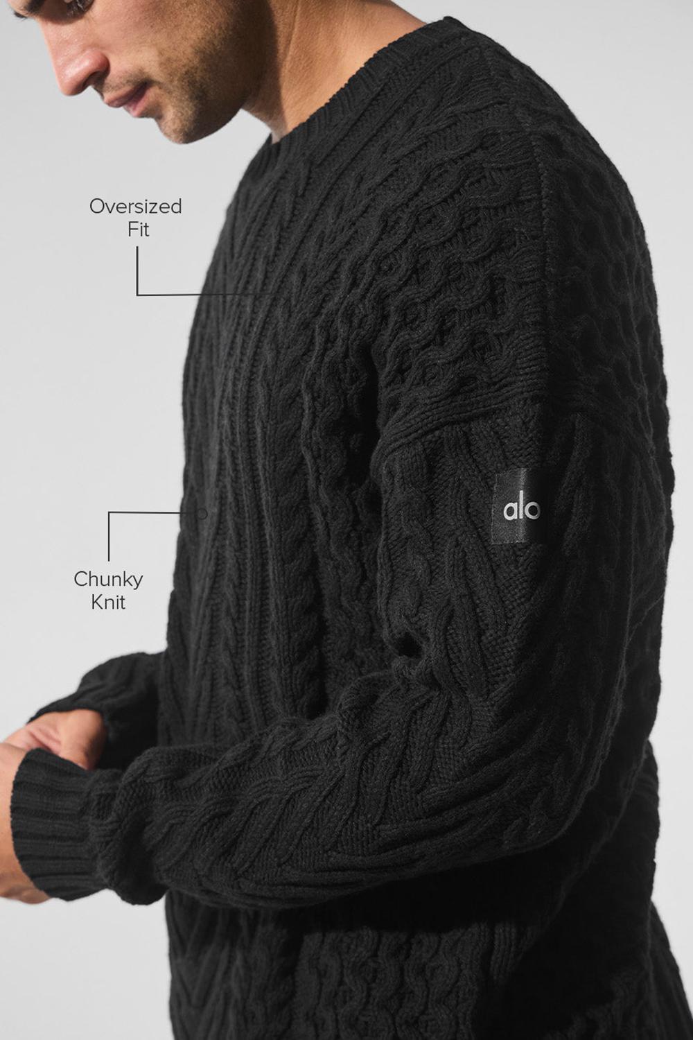 Truien Alo Yoga Cable Knit Crew Neck Hombre Negras | Chile  36941-KDZY