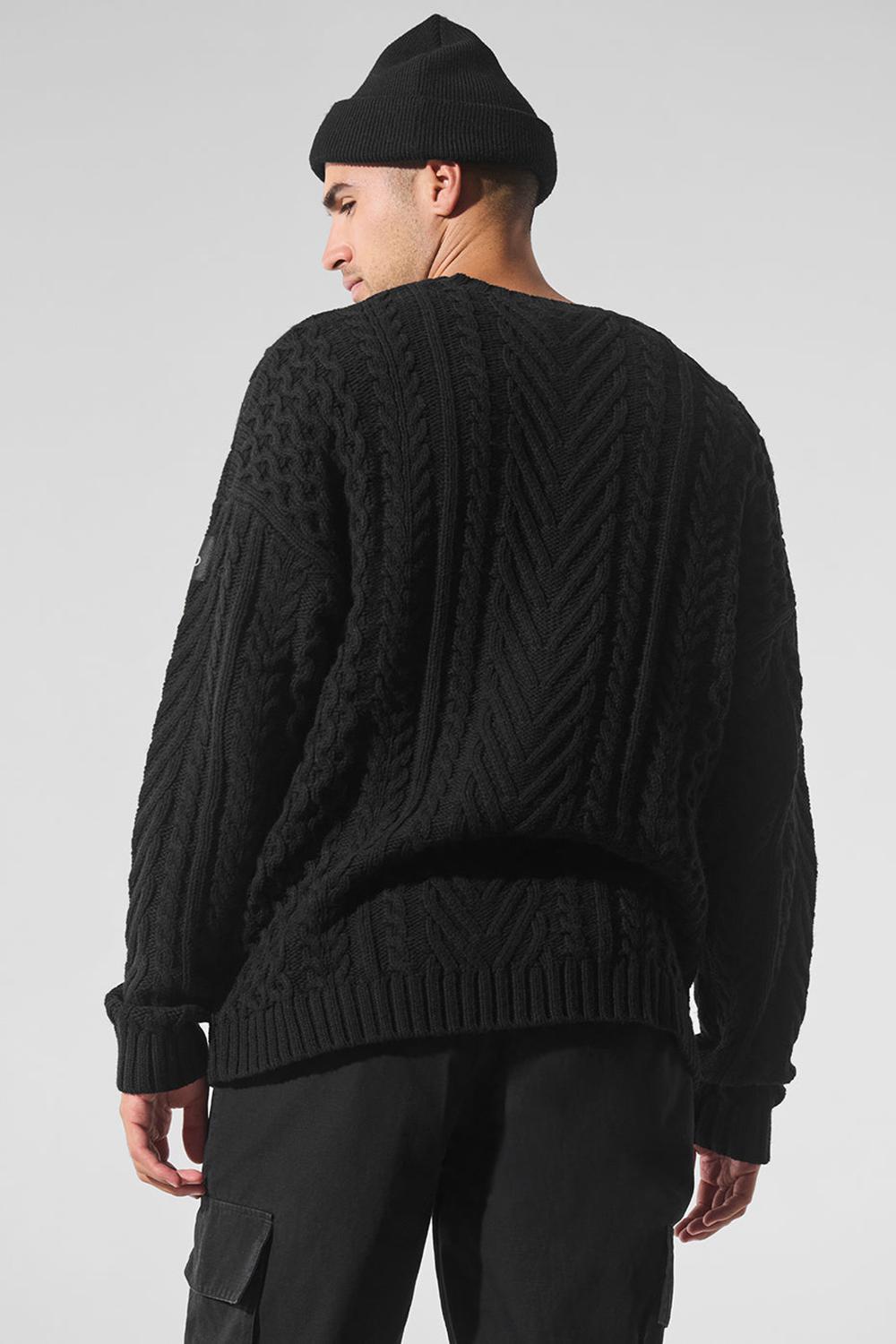 Truien Alo Yoga Cable Knit Crew Neck Hombre Negras | Chile  36941-KDZY