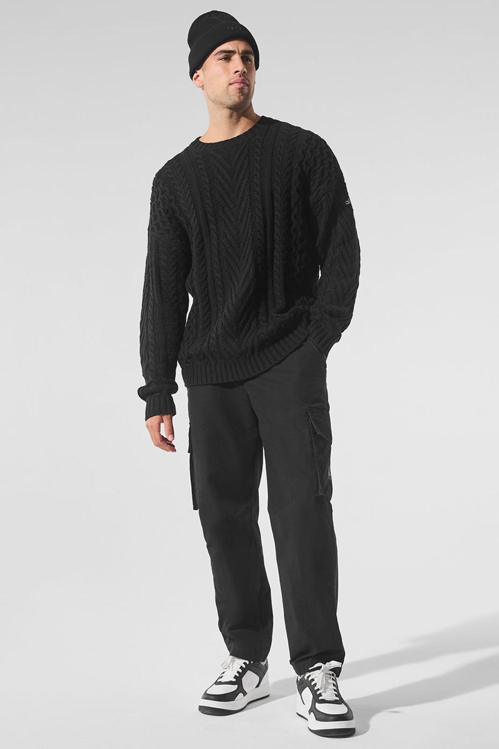 Truien Alo Yoga Cable Knit Crew Neck Hombre Negras | Chile  36941-KDZY