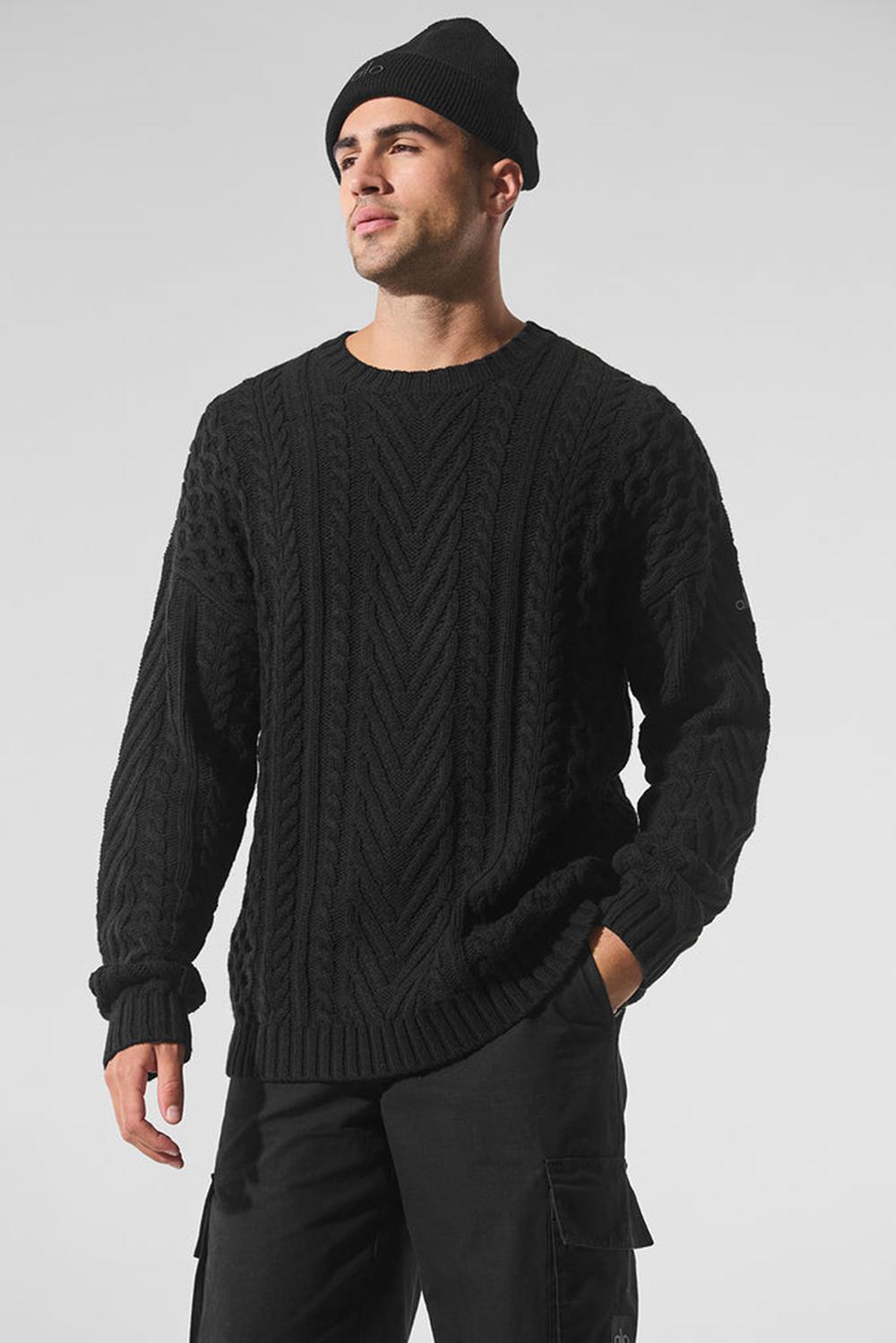 Truien Alo Yoga Cable Knit Crew Neck Hombre Negras | Chile  36941-KDZY