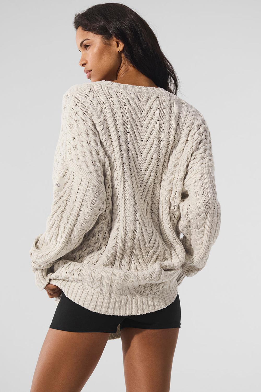Truien Alo Yoga Cable Knit Crew Neck Mujer Bone | Chile  71608-XJPW