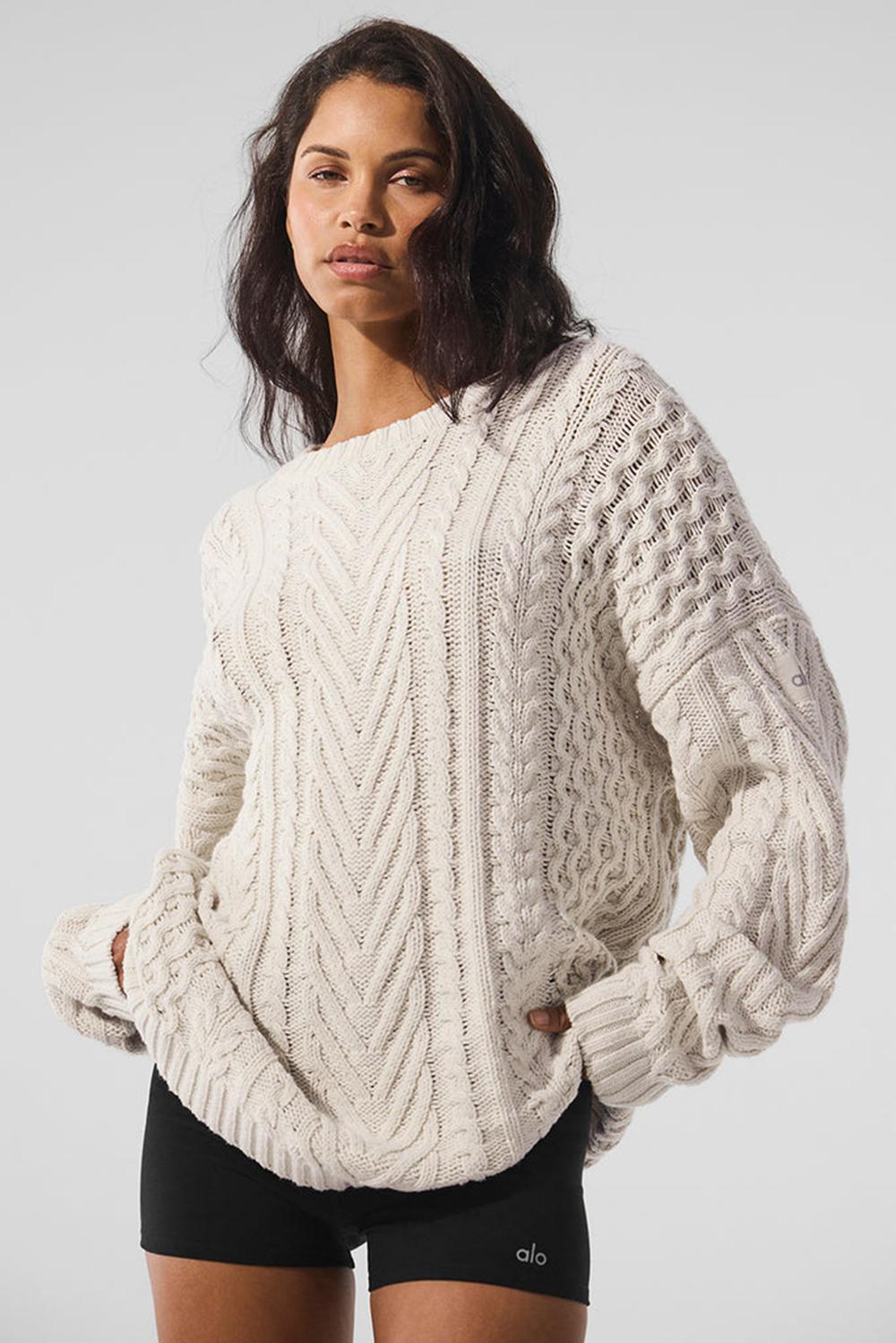 Truien Alo Yoga Cable Knit Crew Neck Mujer Bone | Chile  71608-XJPW